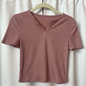 SHEIN Solid Mauve Pink Barbiecore Crop Top T-Shirt Size Small